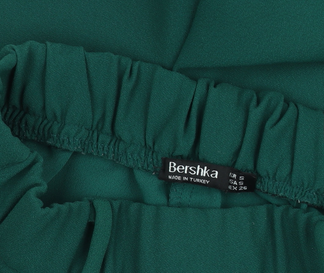Bershka Women’s Green Striped Casual Shorts Size S