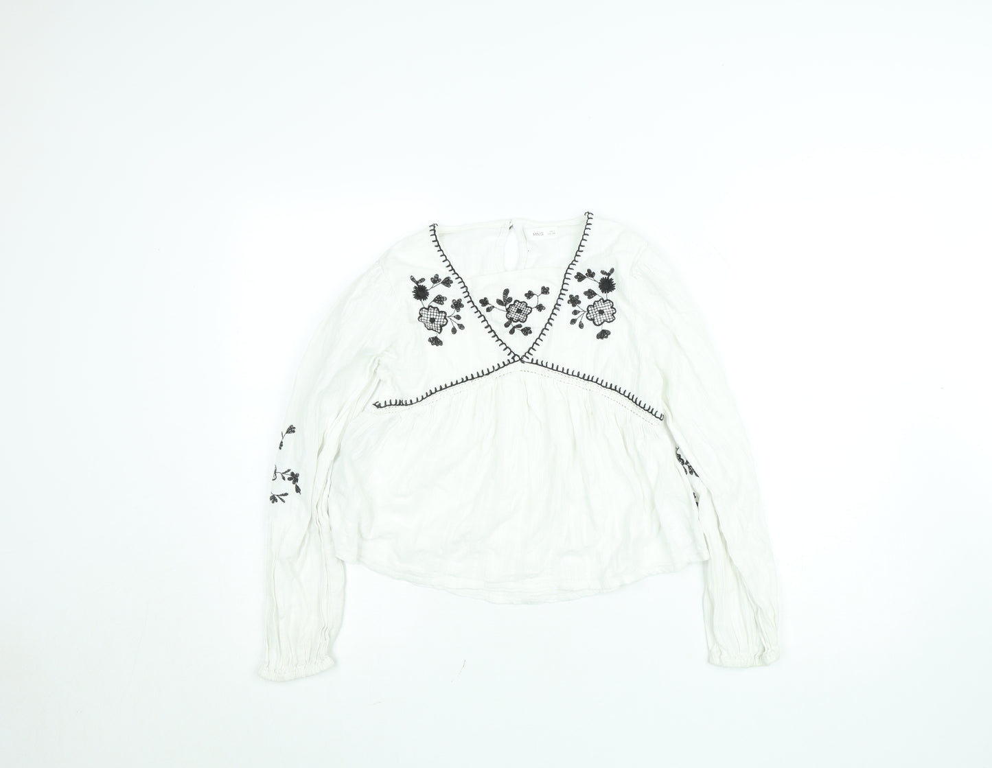 Mango Girls White Embroidered Bohemian Cotton Long Sleeve Blouse 12 Years