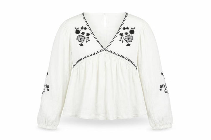Mango Girls White Embroidered Bohemian Cotton Long Sleeve Blouse 12 Years