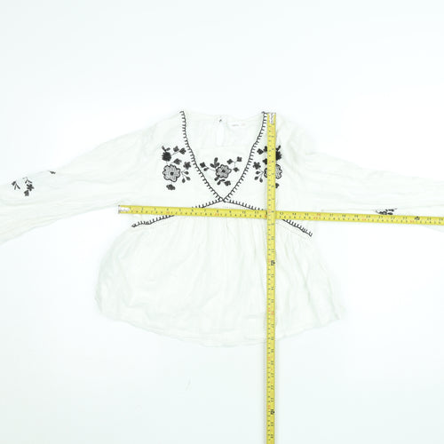 Mango Girls White Embroidered Bohemian Cotton Long Sleeve Blouse 12 Years