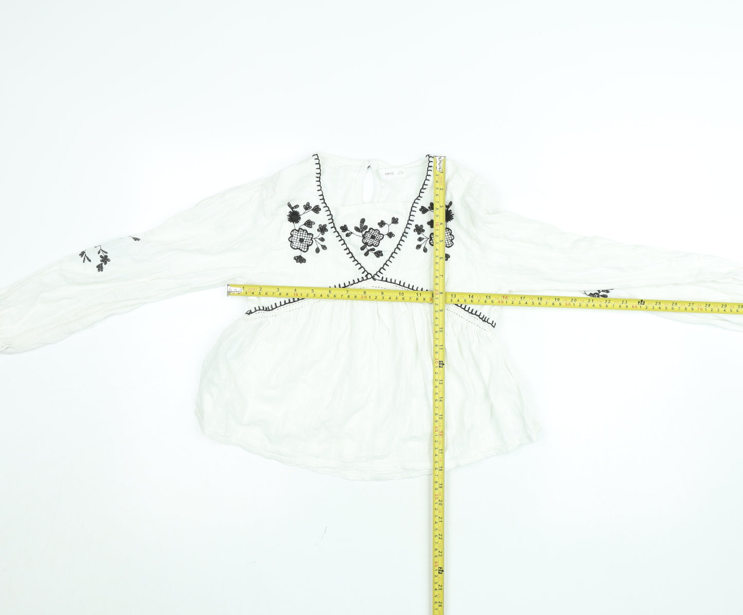 Mango Girls White Embroidered Bohemian Cotton Long Sleeve Blouse 12 Years