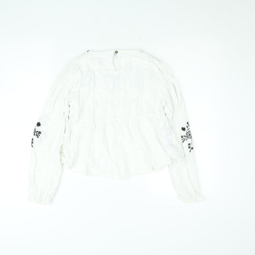 Mango Girls White Embroidered Bohemian Cotton Long Sleeve Blouse 12 Years