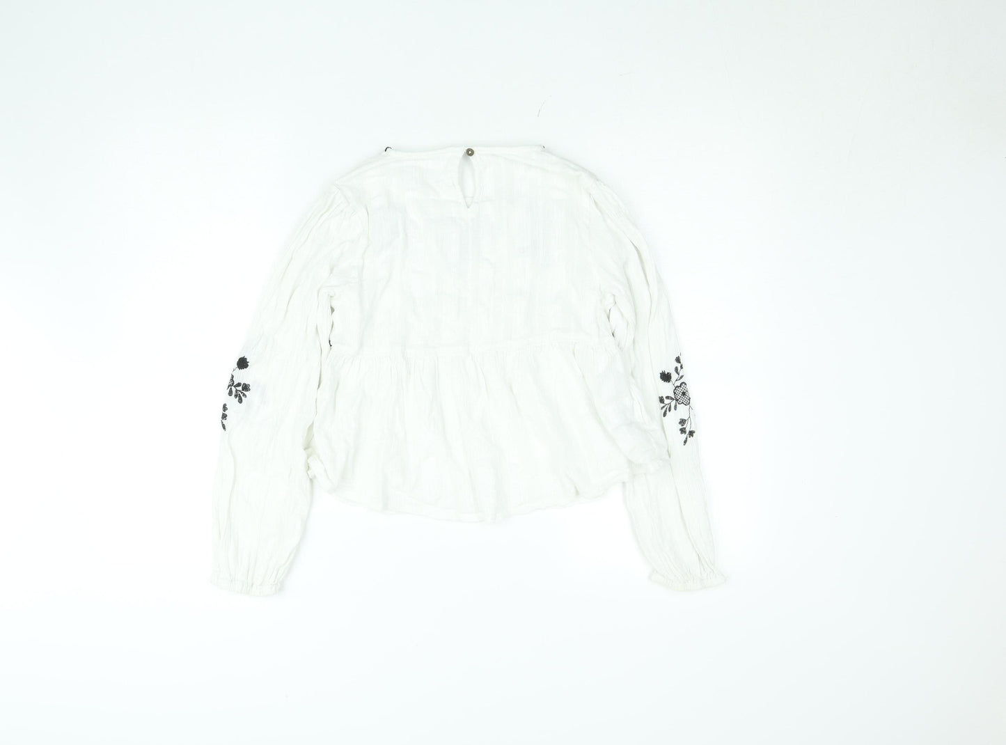 Mango Girls White Embroidered Bohemian Cotton Long Sleeve Blouse 12 Years