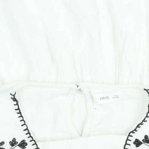 Mango Girls White Embroidered Bohemian Cotton Long Sleeve Blouse 12 Years