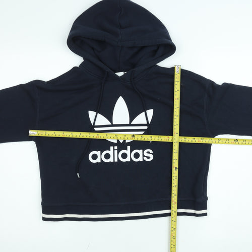 Adidas Women Navy Blue Cropped Hoodie Size 8 Cotton Blend Logo