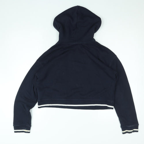 Adidas Women Navy Blue Cropped Hoodie Size 8 Cotton Blend Logo