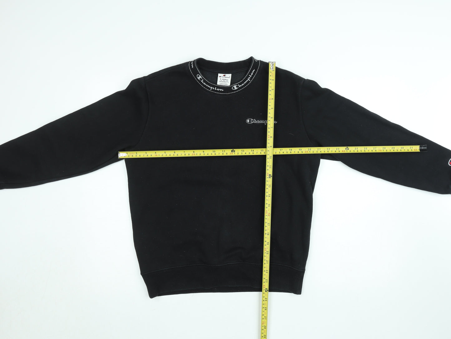 Champion Women Black XS Pullover Sweatshirt Crew Neck Logo Fleece