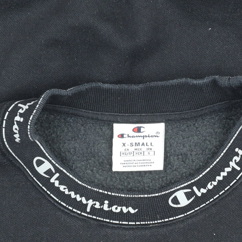 Champion Women Black XS Pullover Sweatshirt Crew Neck Logo Fleece