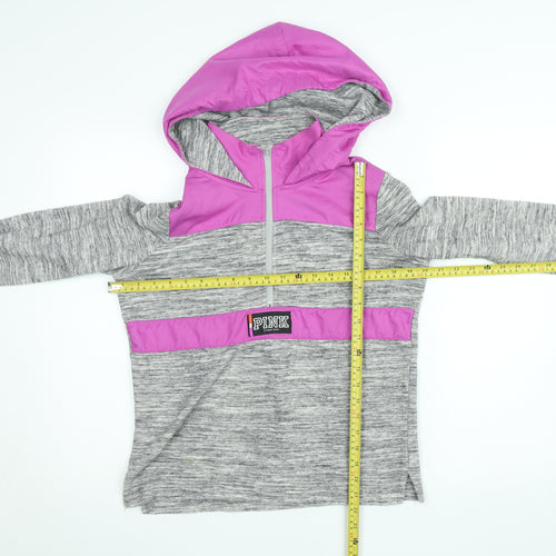 Victoria's Secret PINK Women's Grey & Pink 1/4 Zip Hooded Sweatshirt XS