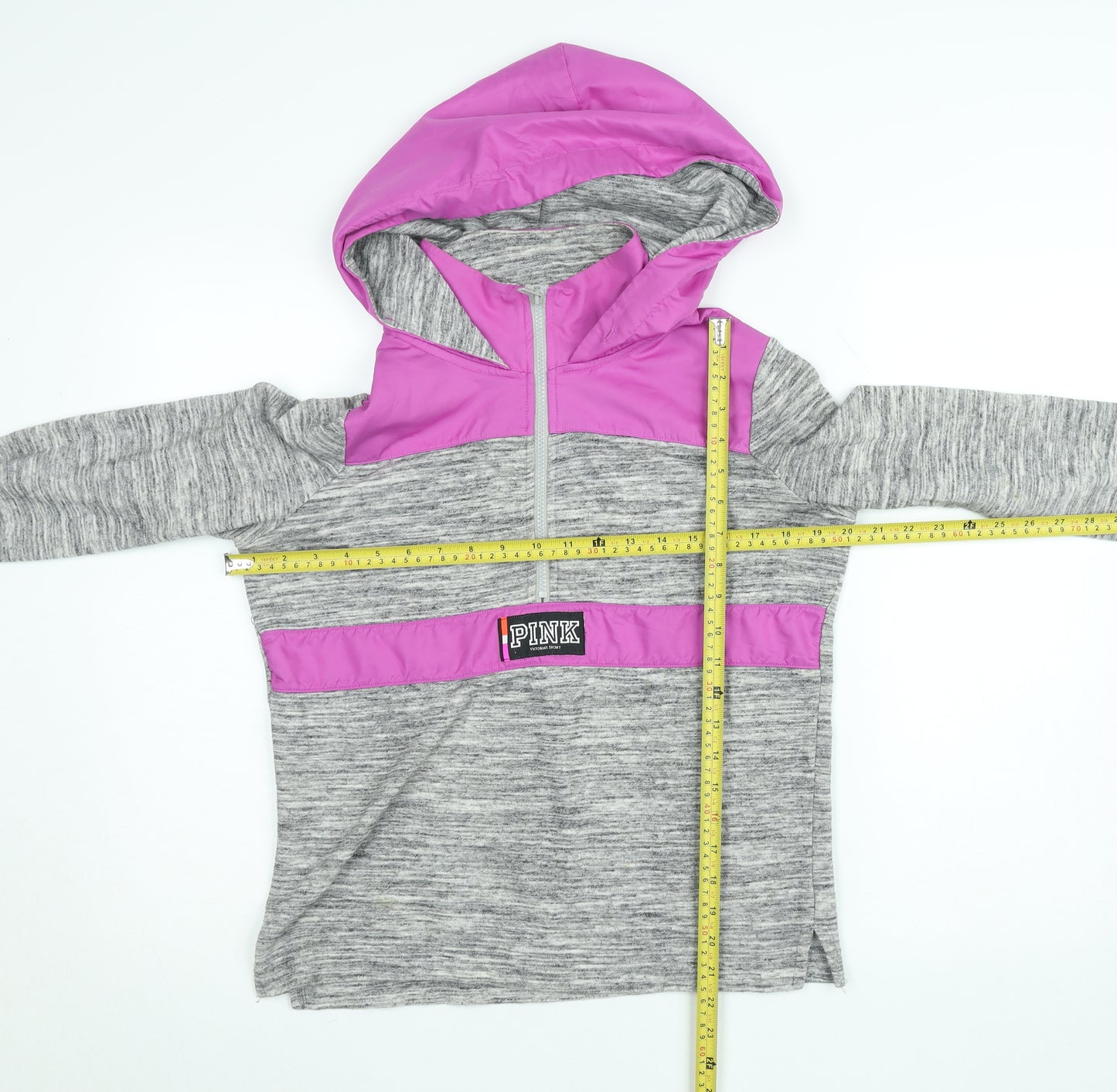 Victoria's Secret PINK Women's Grey & Pink 1/4 Zip Hooded Sweatshirt XS