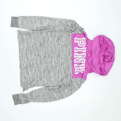 Victoria's Secret PINK Women's Grey & Pink 1/4 Zip Hooded Sweatshirt XS