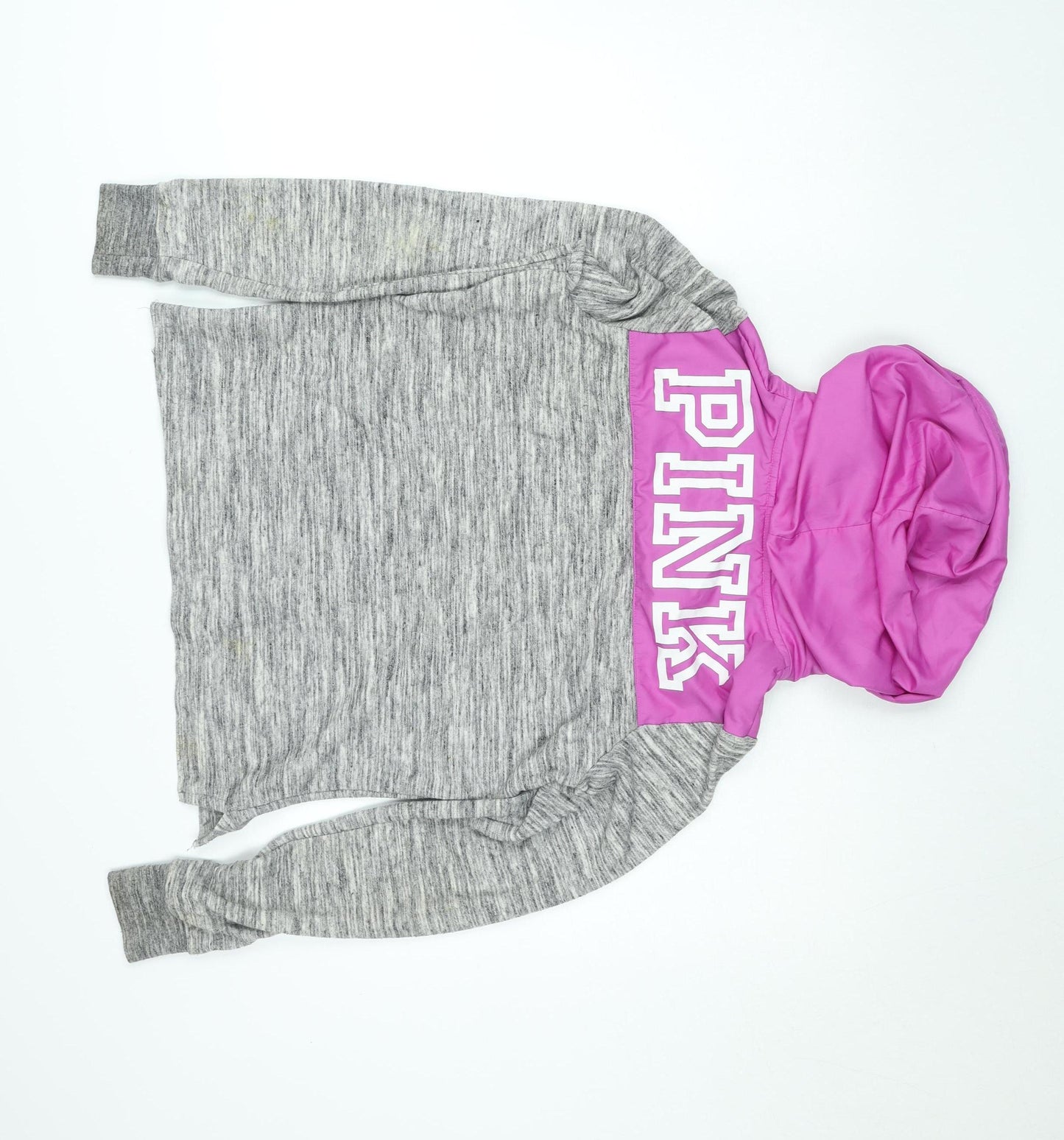 Victoria's Secret PINK Women's Grey & Pink 1/4 Zip Hooded Sweatshirt XS