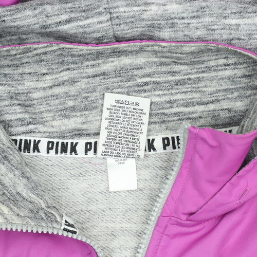 Victoria's Secret PINK Women's Grey & Pink 1/4 Zip Hooded Sweatshirt XS