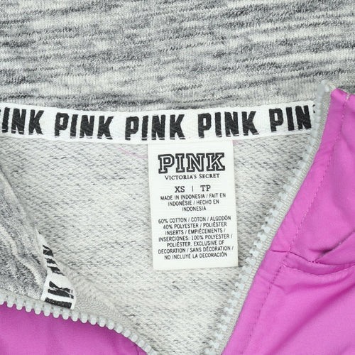 Victoria's Secret PINK Women's Grey & Pink 1/4 Zip Hooded Sweatshirt XS