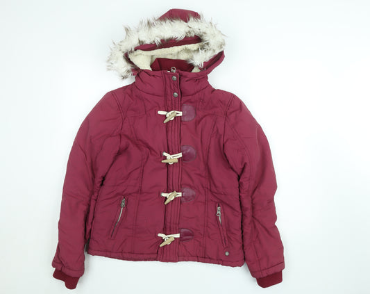 SoulCal & Co Womens Red Fur Trim Hooded Parka Jacket Size M