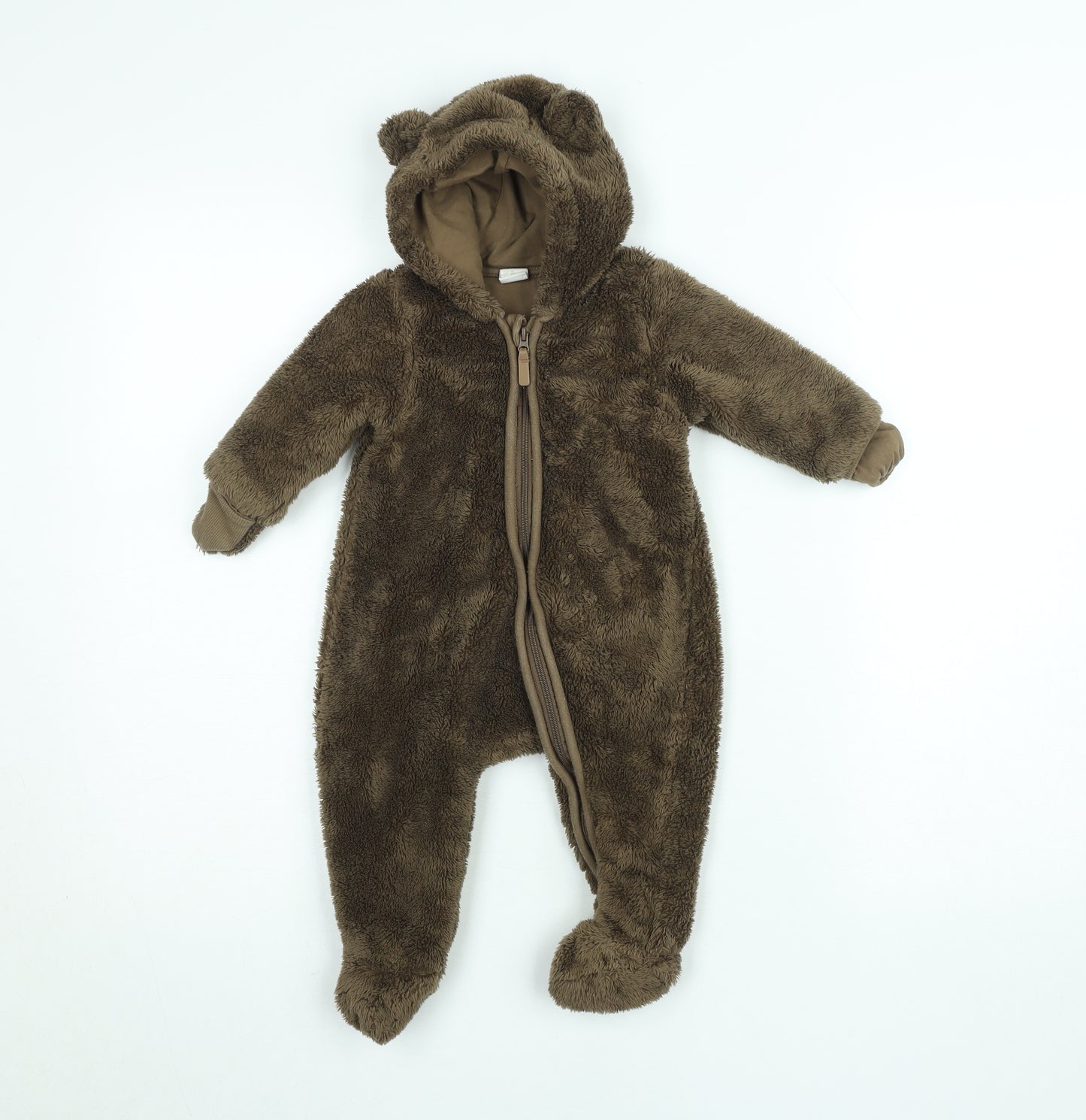 H&M Unisex Baby Brown Fleece Bear Hooded Coverall 3-6 Months