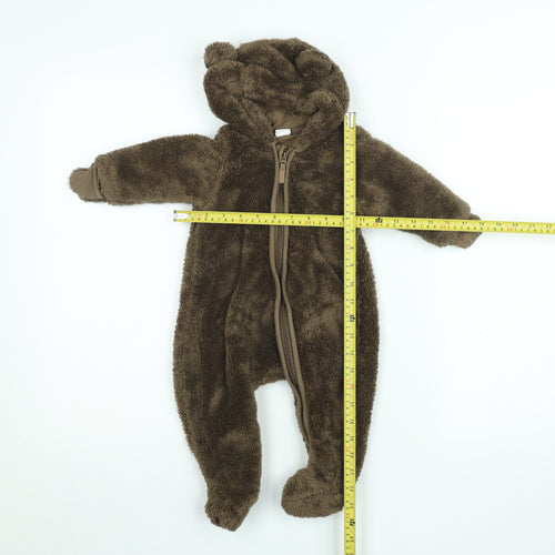 H&M Unisex Baby Brown Fleece Bear Hooded Coverall 3-6 Months