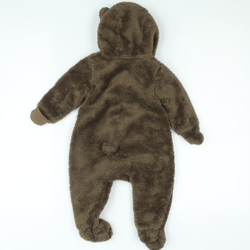 H&M Unisex Baby Brown Fleece Bear Hooded Coverall 3-6 Months