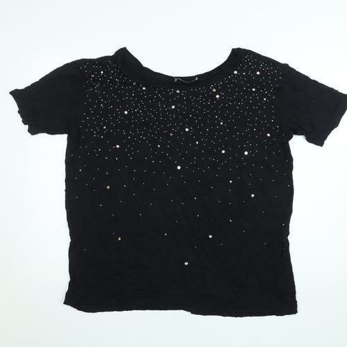 Next Women Black Sequin Short Sleeve Jersey T-Shirt Size 18