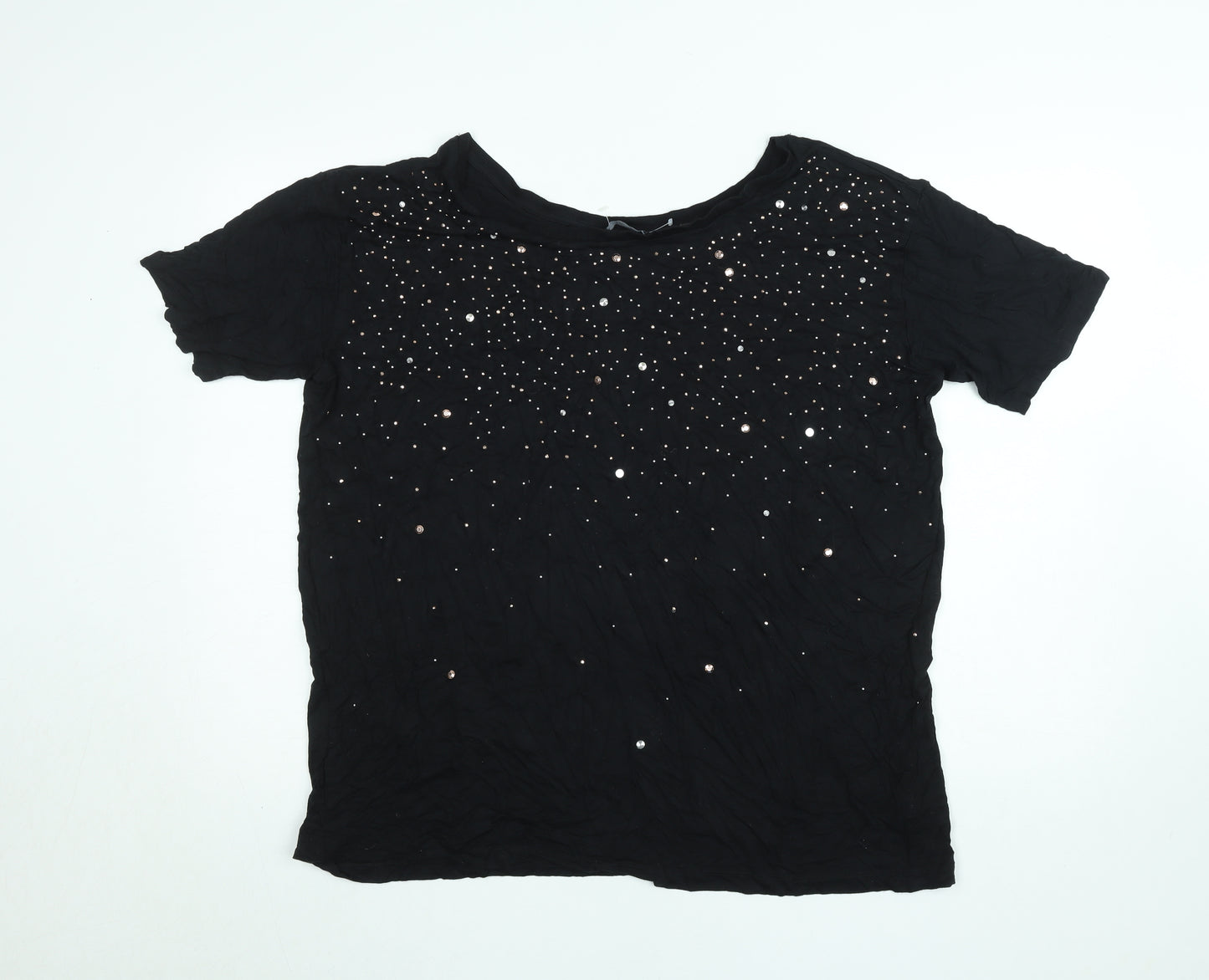 Next Women Black Sequin Short Sleeve Jersey T-Shirt Size 18