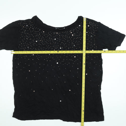 Next Women Black Sequin Short Sleeve Jersey T-Shirt Size 18