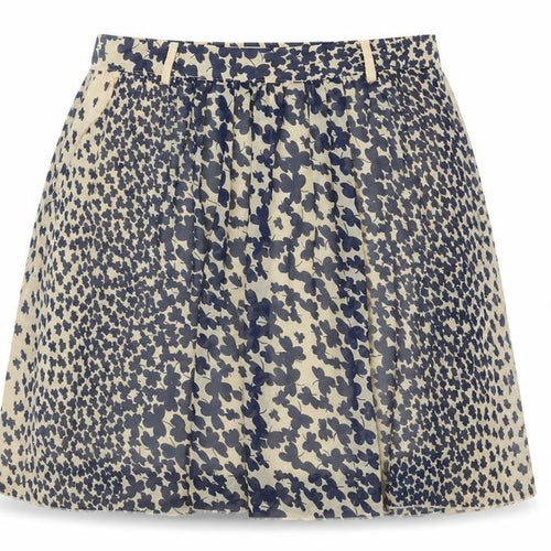 Parisian Collection Women Cream with Blue Floral Chiffon A-Line Skirt Size 12
