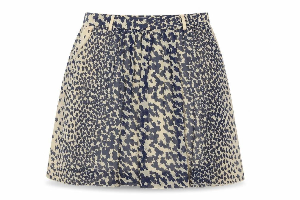 Parisian Collection Women Cream with Blue Floral Chiffon A-Line Skirt Size 12
