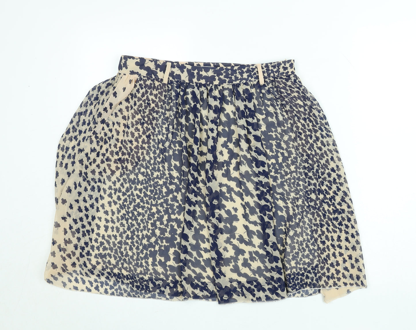 Parisian Collection Women Cream with Blue Floral Chiffon A-Line Skirt Size 12