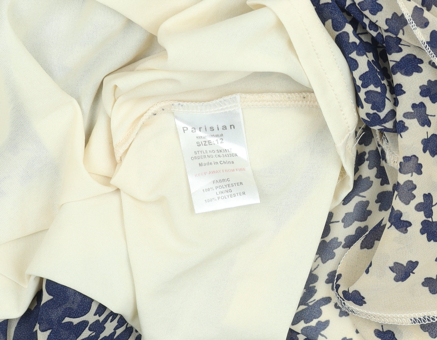 Parisian Collection Women Cream with Blue Floral Chiffon A-Line Skirt Size 12