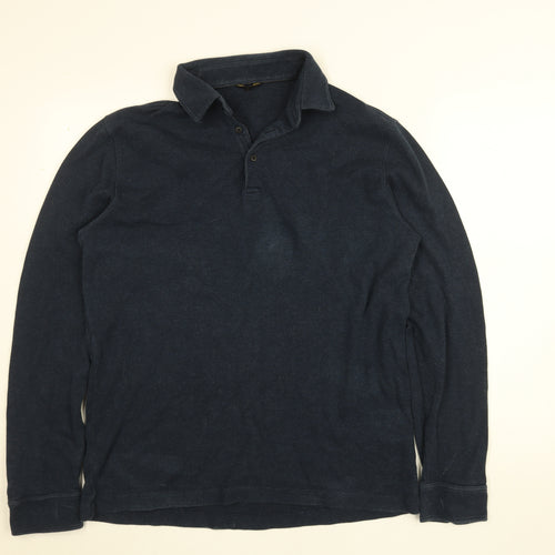 Massimo Dutti Men's Blue Long Sleeve Collared Button-Up Shirt XL