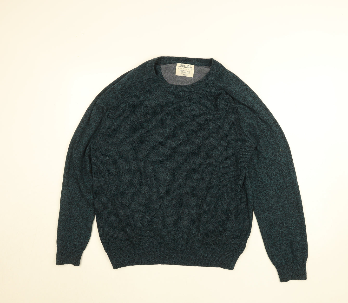 Burton Menswear London Men's Green Cotton Jumper L Crew Neck Knitwear