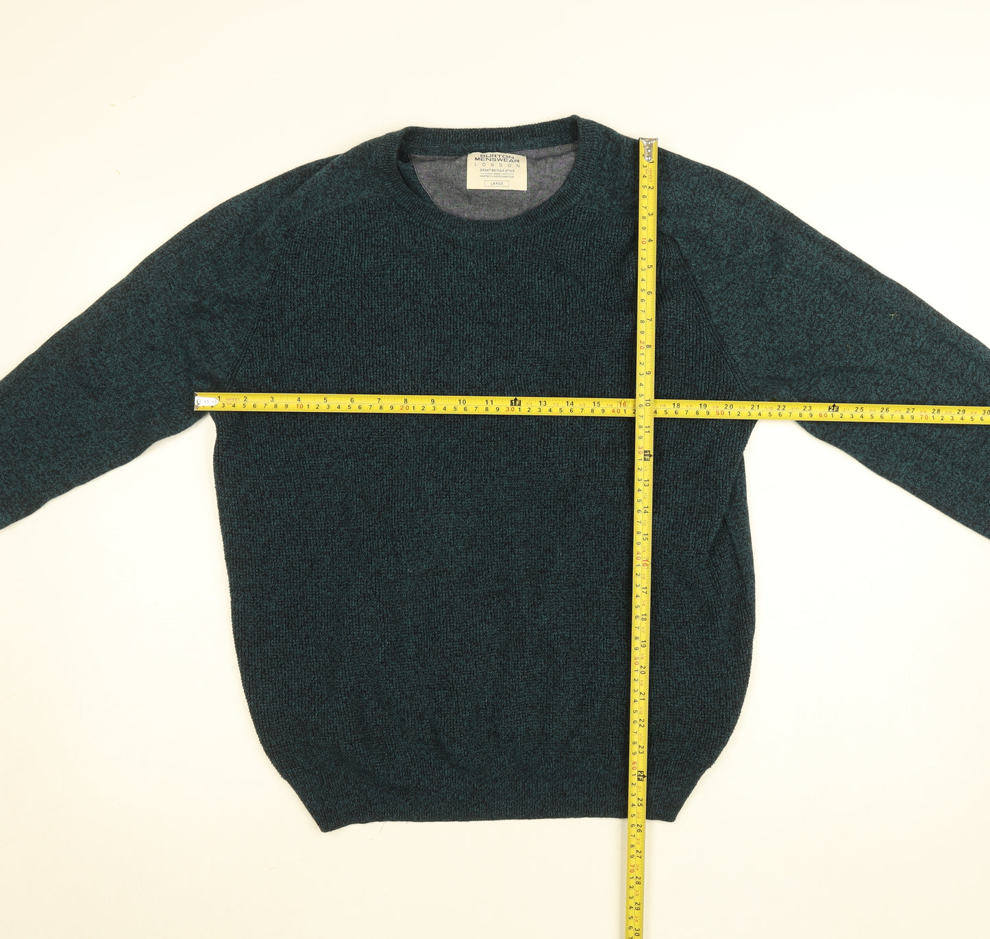 Burton Menswear London Men's Green Cotton Jumper L Crew Neck Knitwear