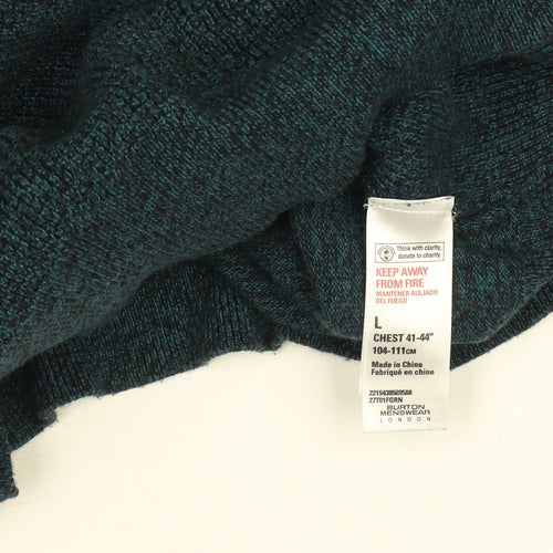 Burton Menswear London Men's Green Cotton Jumper L Crew Neck Knitwear