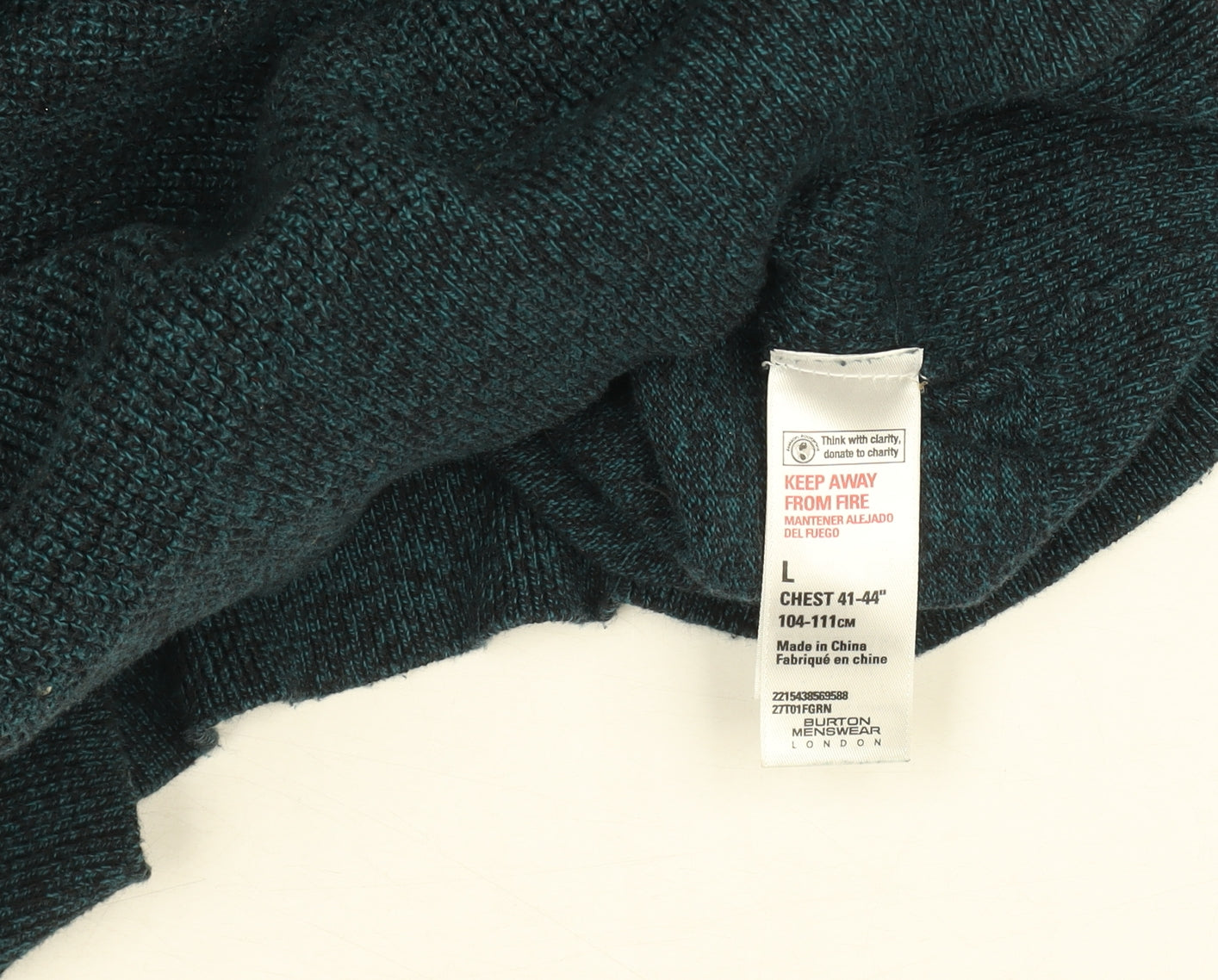 Burton Menswear London Men's Green Cotton Jumper L Crew Neck Knitwear