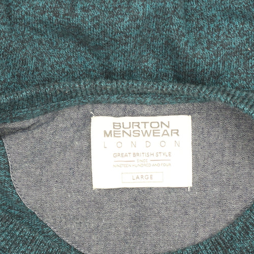 Burton Menswear London Men's Green Cotton Jumper L Crew Neck Knitwear