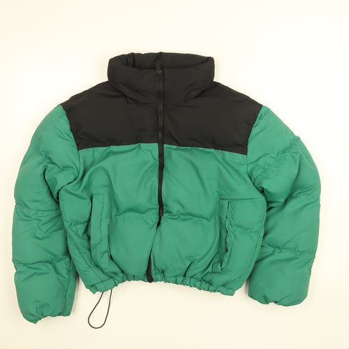 Brave Soul Women's Green Black Cropped Puffer Jacket Size 10