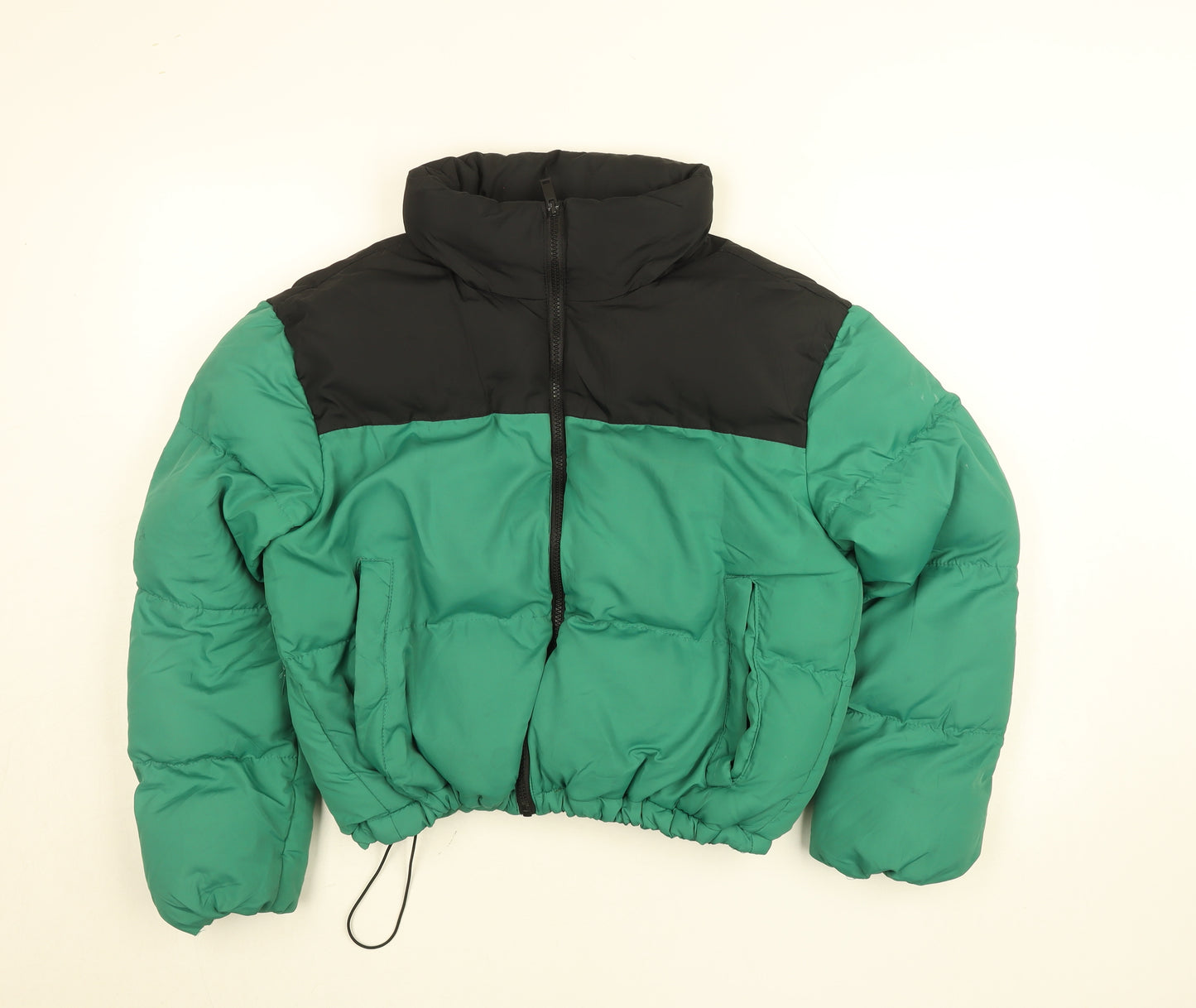 Brave Soul Women's Green Black Cropped Puffer Jacket Size 10