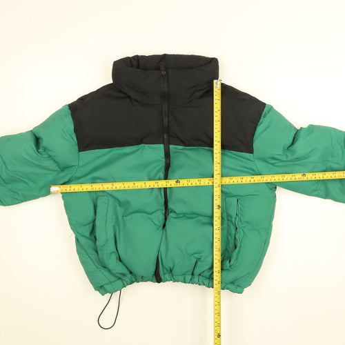 Brave Soul Women's Green Black Cropped Puffer Jacket Size 10
