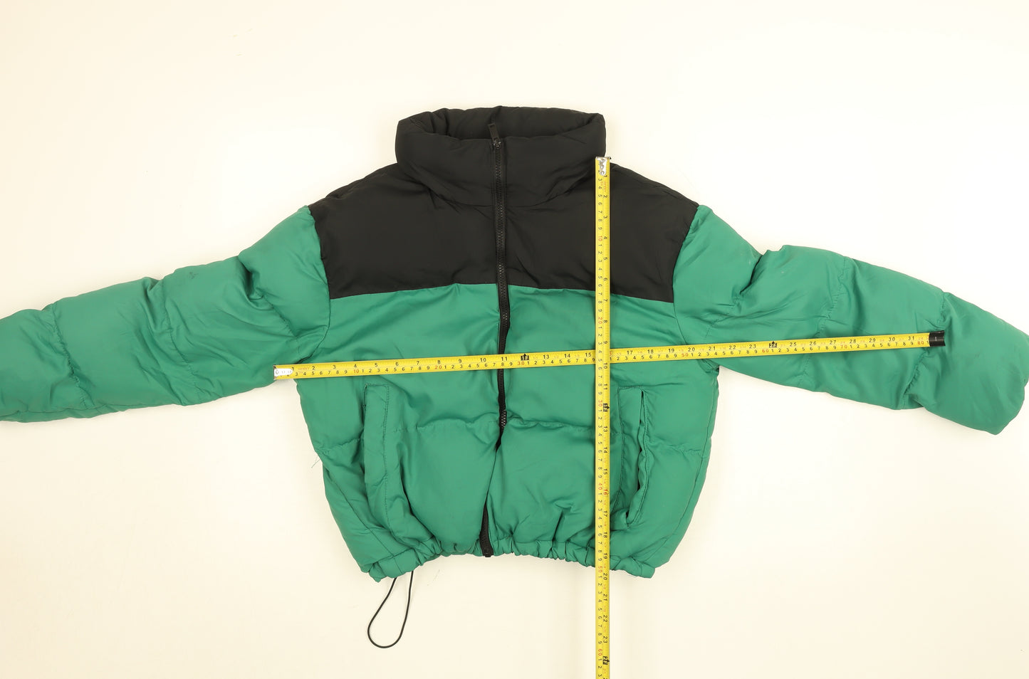 Brave Soul Women's Green Black Cropped Puffer Jacket Size 10