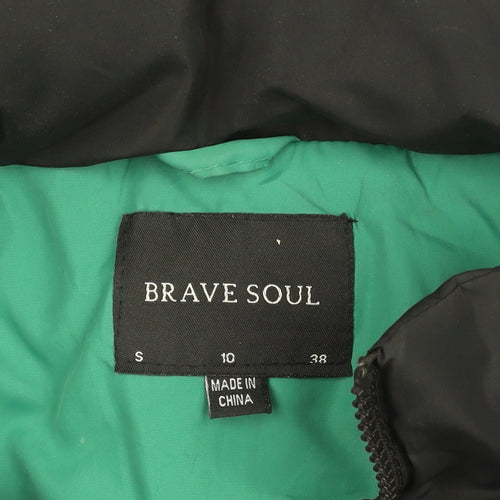 Brave Soul Women's Green Black Cropped Puffer Jacket Size 10