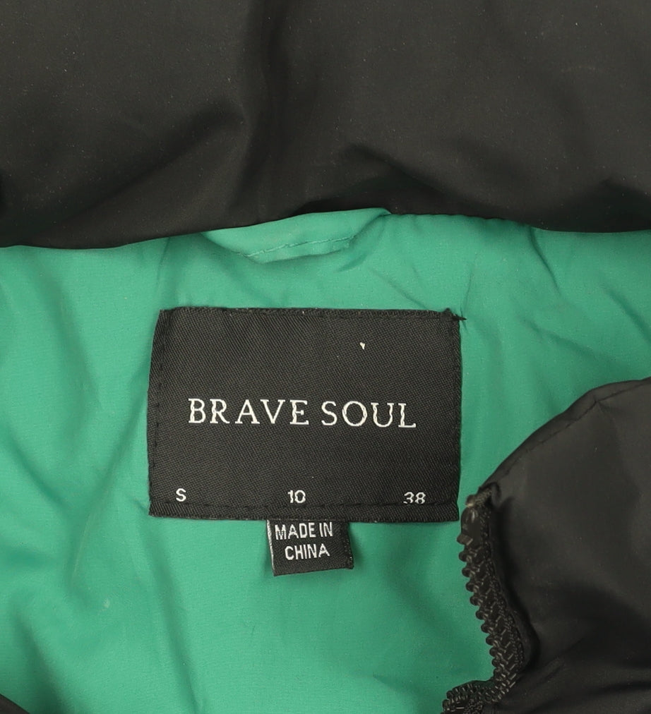 Brave Soul Women's Green Black Cropped Puffer Jacket Size 10
