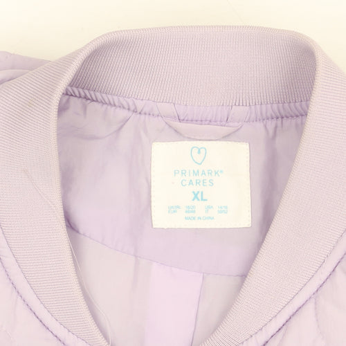 Primark Women Purple Quilted Bomber Jacket XL Full Zip Casual