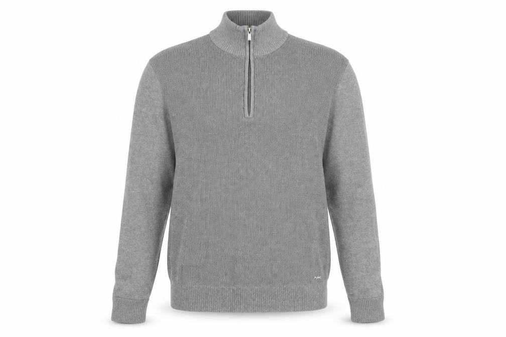 Front view of Michael Kors Men’s Grey Cotton 1/2 Zip Jumper, size S
