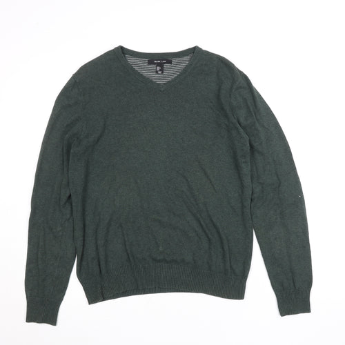 Mark Law Men's Green Cotton V-Neck Jumper Size M