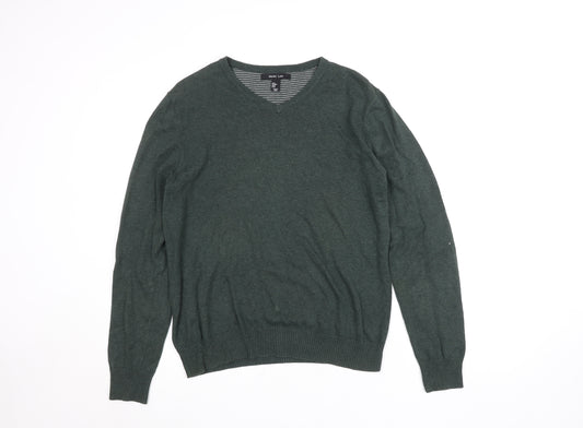 Mark Law Men's Green Cotton V-Neck Jumper Size M