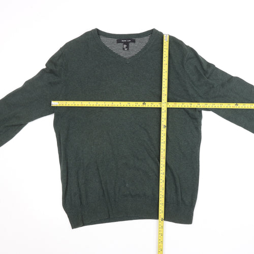 Mark Law Men's Green Cotton V-Neck Jumper Size M