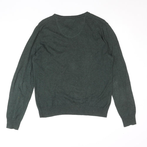 Mark Law Men's Green Cotton V-Neck Jumper Size M