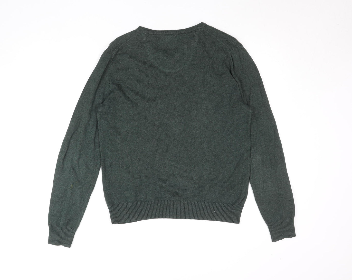 Mark Law Men's Green Cotton V-Neck Jumper Size M