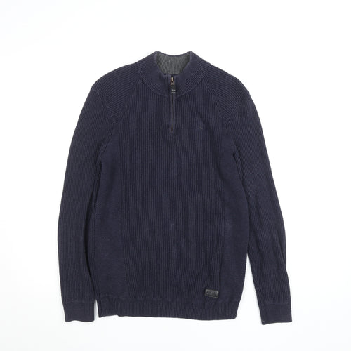 Diesel Men's Blue Cotton Blend 1/4 Zip Knit Jumper Size S