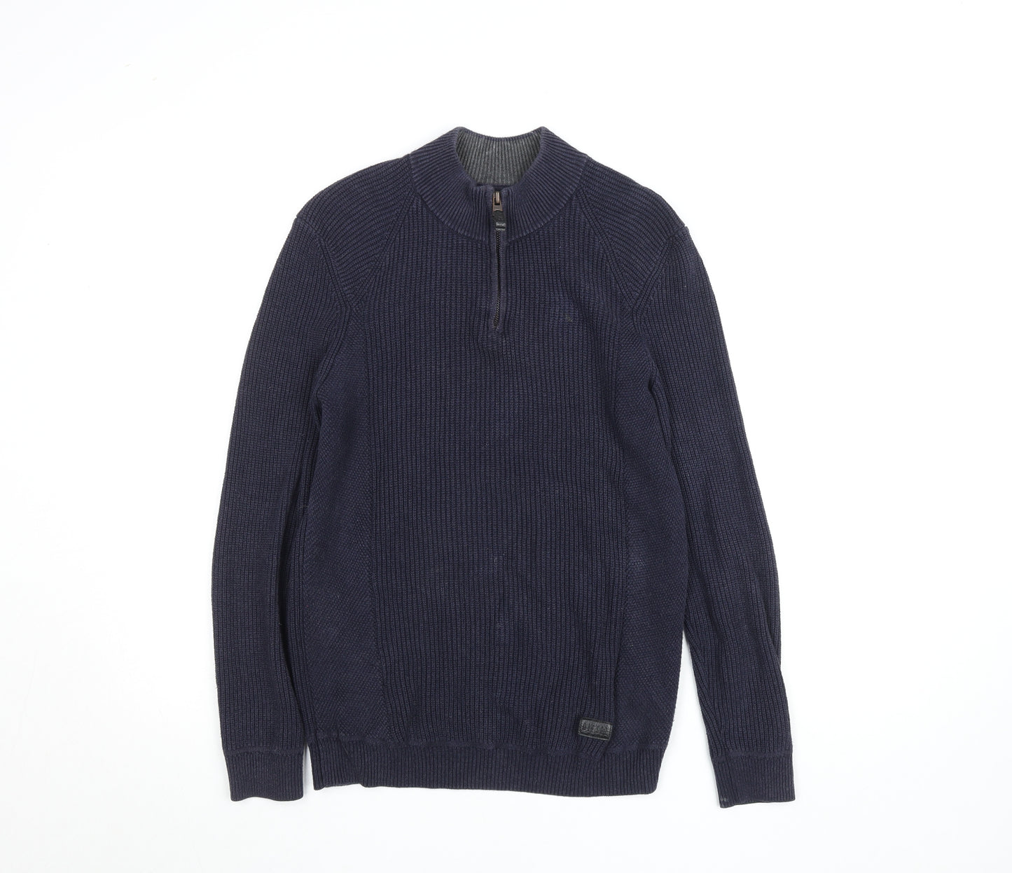 Diesel Men's Blue Cotton Blend 1/4 Zip Knit Jumper Size S